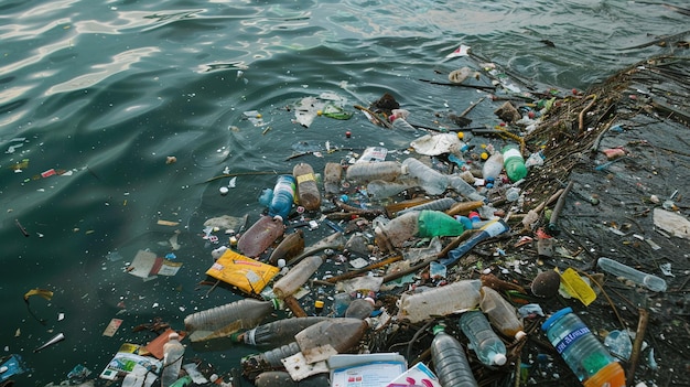 Pollution of seas oceans reservoirs with plastic