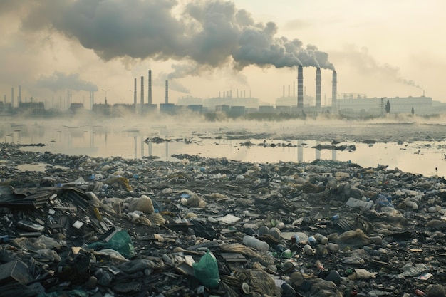 Photo a pollution with a smoke stack in the background