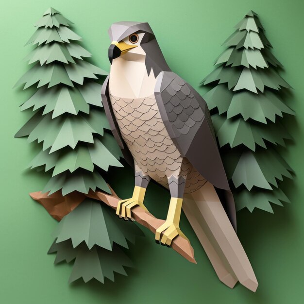 Polygon Falcon Paper Craft On Tree Branch Wall Design Diy