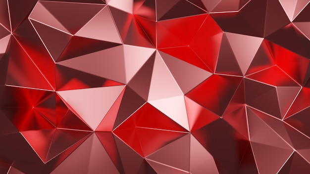 Polygon shape color red metallic geometric abstract background.