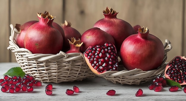 Pomegranate in a beautiful basket ai generation