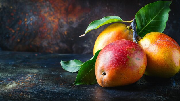 Photo a pomegranate and a bunch of leaves on a table