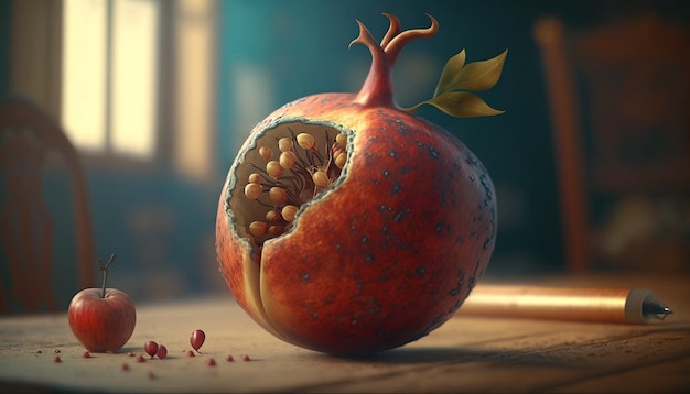 Pomegranate fruit fresh red transparent seed Ai generated art