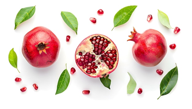 Photo pomegranate isolated on white background with clipping path and full depth of field top view flat lay