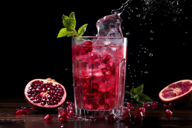 Pomegranate juice on isolated white background Pomegranate juice image photography