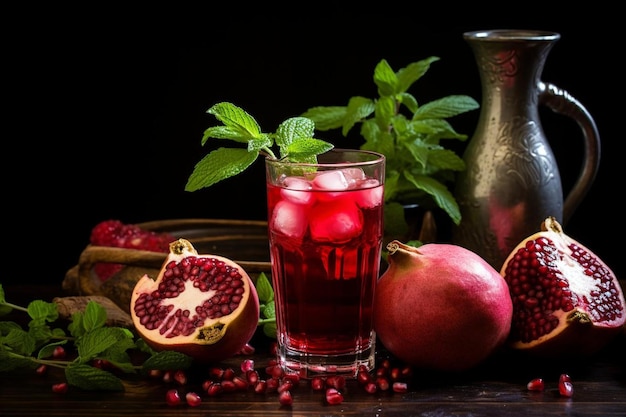 Pomegranate juice on isolated white background Pomegranate juice image photography