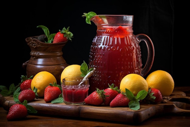 Pomegranate Juice with Lemon and Strawberry Pomegranate juice image photography