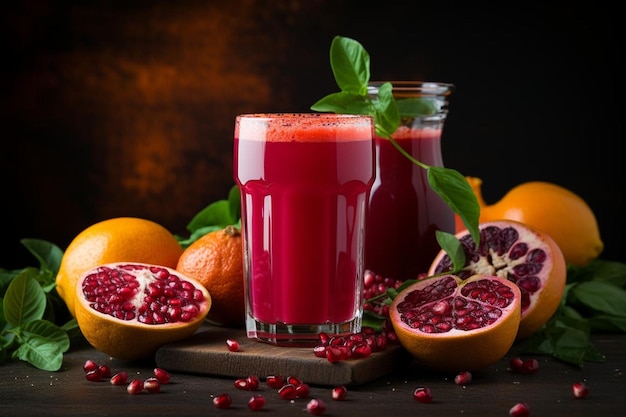 Pomegranate Juice with Orange and Spinach Pomegranate juice image photography