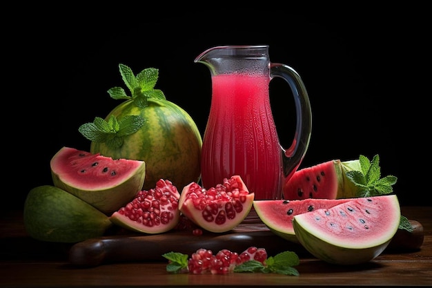 Pomegranate Juice with Watermelon and Mint Pomegranate juice image photography