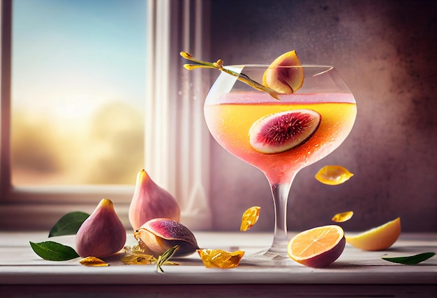 Pomegranate martini with fig near windows AI Generated