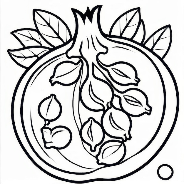 Photo pomegranate outline black and white cute coloring book