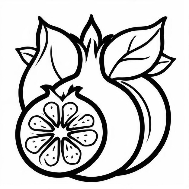 Photo pomegranate outline black and white cute coloring book