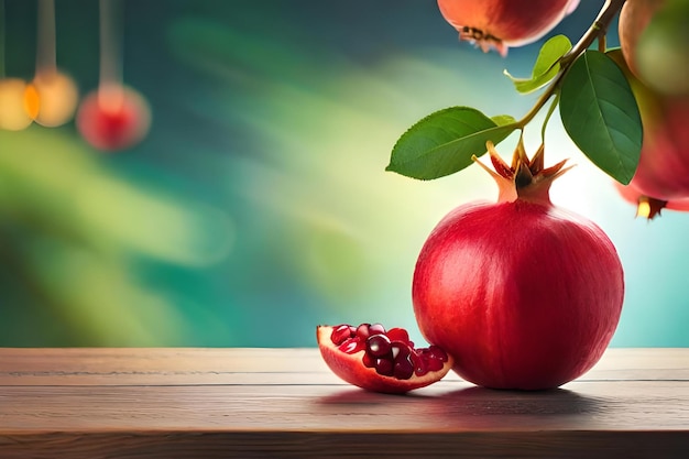 Photo pomegranate and pomegranate on a wooden table.