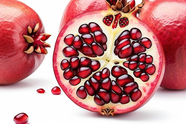 Pomegranate with cut in half isolated on white background