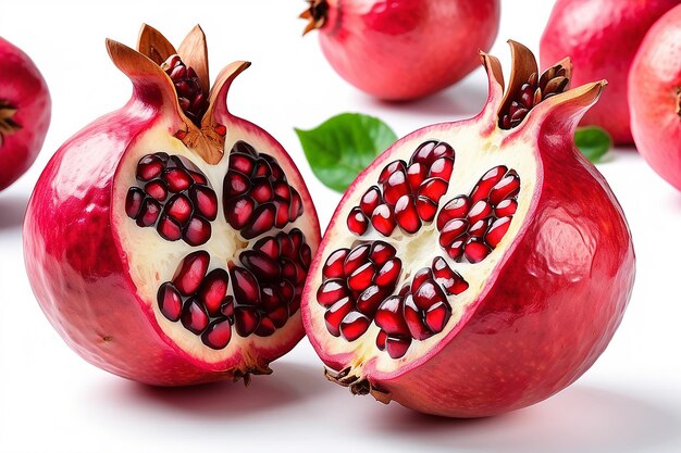 Pomegranate with cut in half isolated on white background