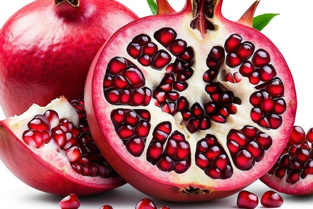 Pomegranate with cut in half isolated on white background