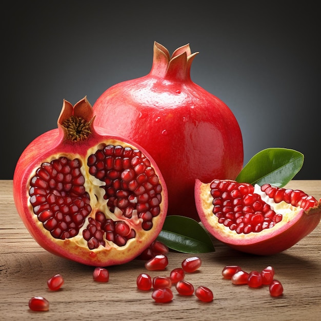 a pomegranate with seeds and a pomegranate on the table