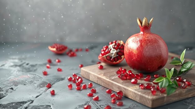 Photo pomegranate with seeds on a wooden board generative ai