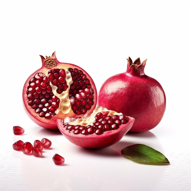 Pomegranates are on a white background