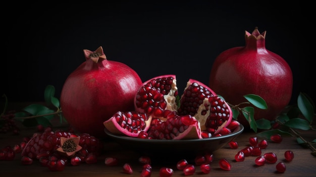 Pomegrante and seeds AI generative