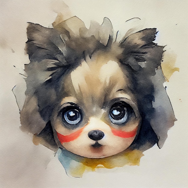 Pomerania. Adorable puppy dog. Watercolor illustration with color spots. All dog breeds