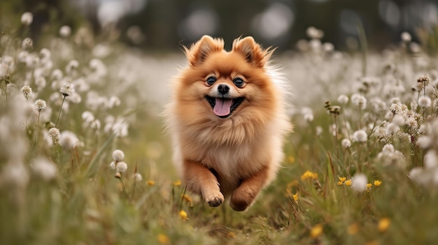 Pomeranian39s Joyous Romp in a Flower Meadow