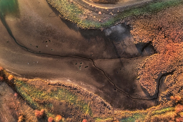 The pond is completely dried up and most of the plants around it have died due to global warming.