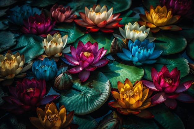 A pond of lotus flowers with the word lotus on it