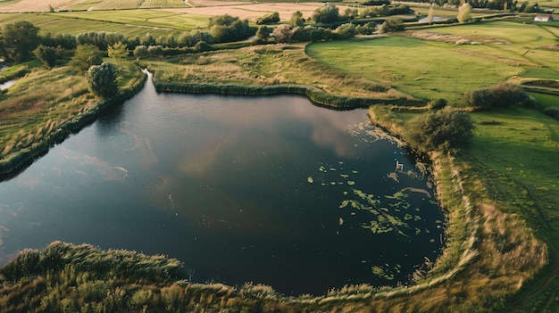 a pond with a golf club in the water