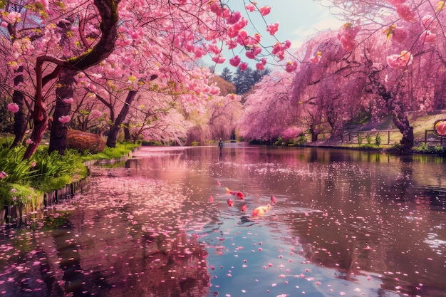 Pond With Pink Flowers