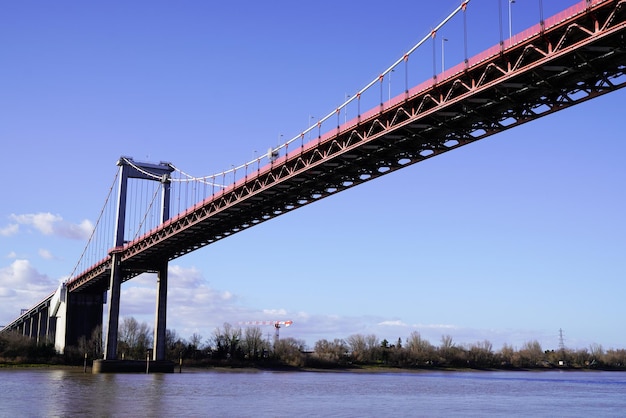 Pont dAquitaine french suspension bridge in bordeaux city river Garonne in southwest France