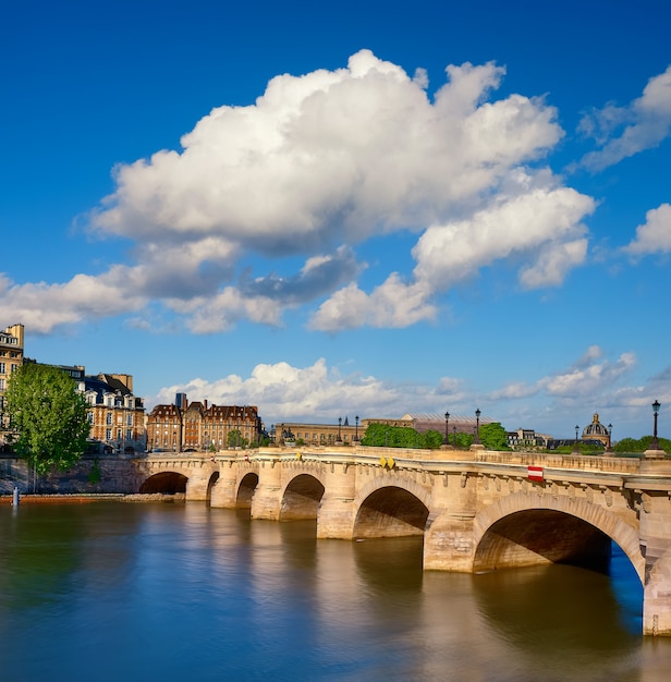 Pont Neuf bridge on Seine river in Paris, France, on a bright sunny day.