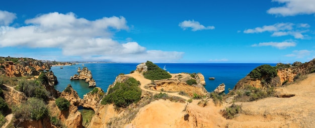 Ponta da Piedade group of rock formations along coastline of Lagos town Algarve Portugal