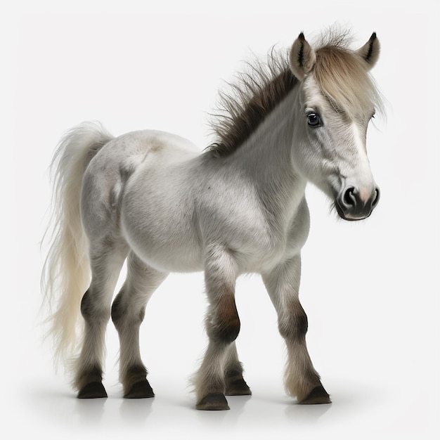 Pony little horse closeup isolated on white cute pet