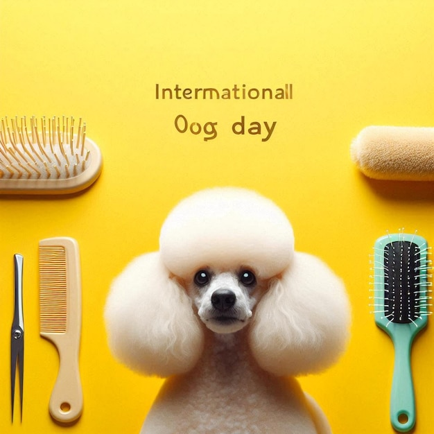 Photo a poodle with the words international international day in the background