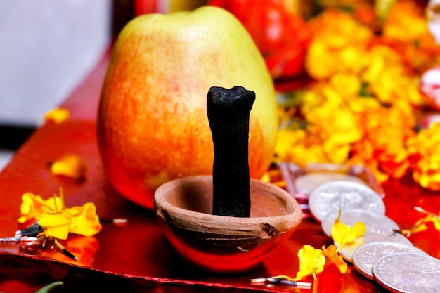 Pooja Material Puja Sahitya in Hindu Religion from India arranged in a group selective focus