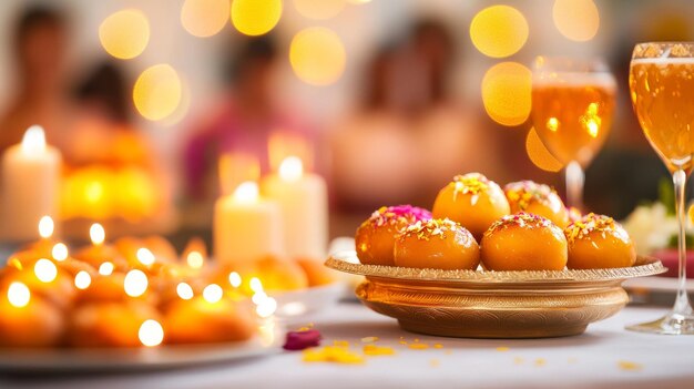 Photo pooja thali with gulab jamun and joyful celebrations