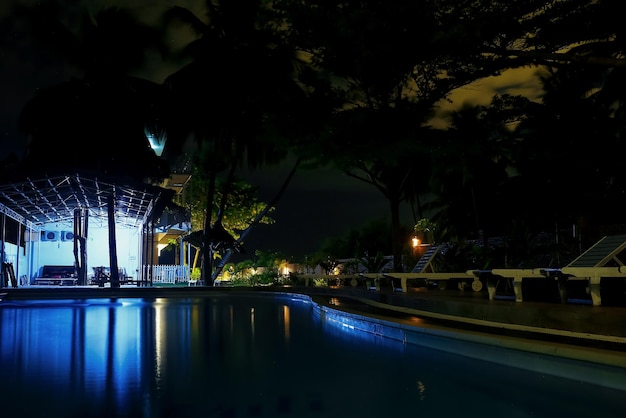 Pool at the hotel at night