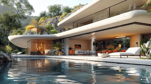 the pool and the house are designed by architect