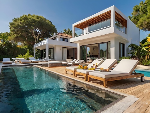 The pool and the house are designed by architect