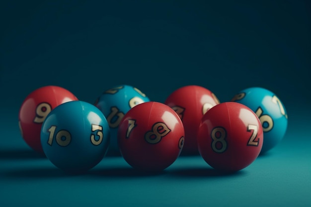 A pool table with balls on it and the number 8 on the top.