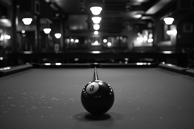 A pool table with a pool ball on it