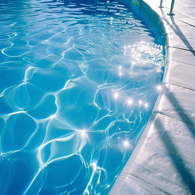 Photo a pool with a blue water with a white border and the sun shining on it