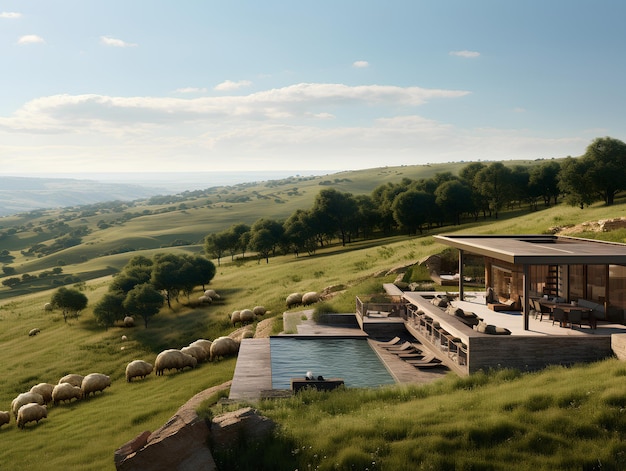 Photo a pool with a house and a pool with a house on the side