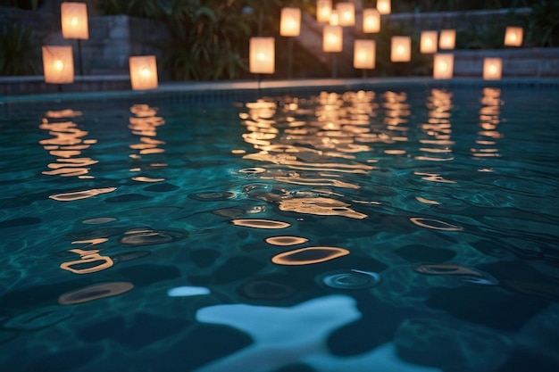 Photo a pool with lights that say  lantern  in the water