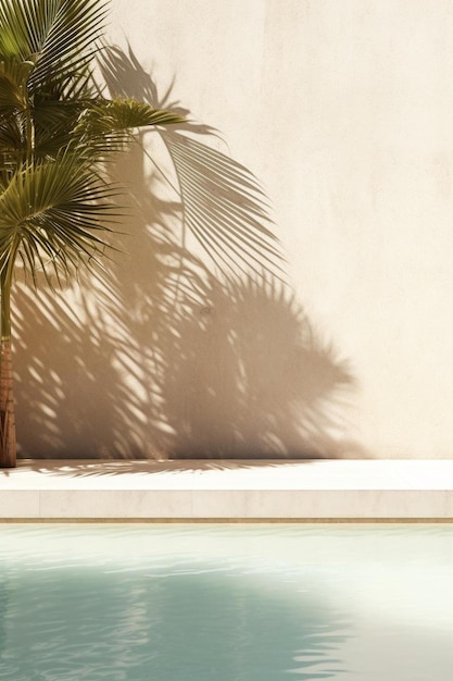 Photo a pool with a palm tree and a palm tree in the background