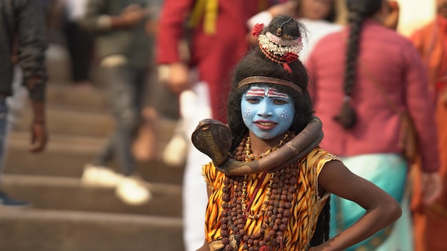 Poor kid in god Shiva stress Dress made himself as shiva Varanasi Uttar Pradesh India 29 November 2022