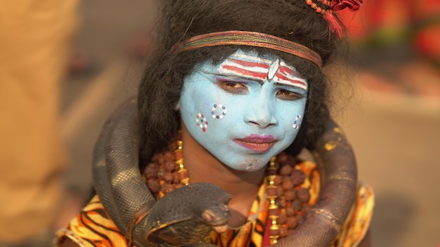 Poor kid in god Shiva stress Dress made himself as shiva Varanasi Uttar Pradesh India 29 November 2022