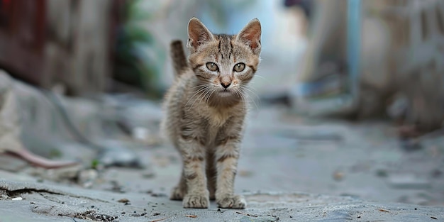 Photo a poor street cat is looking at the camera