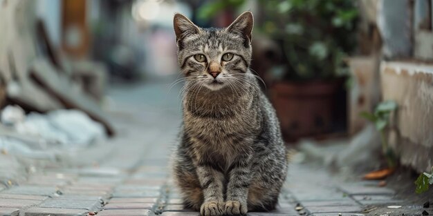 Photo a poor street cat is looking at the camera